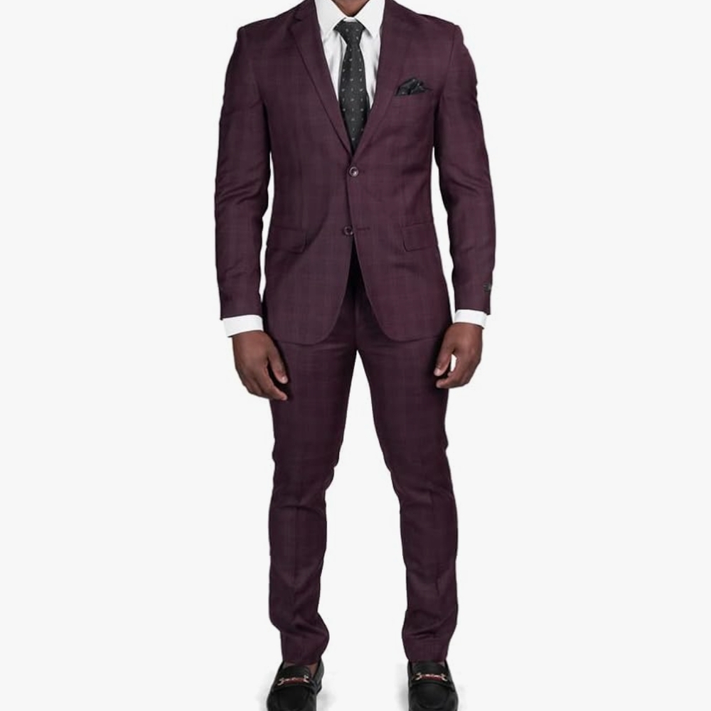 Burgundy Tailored Slim Fit Suit with Notched Lapels